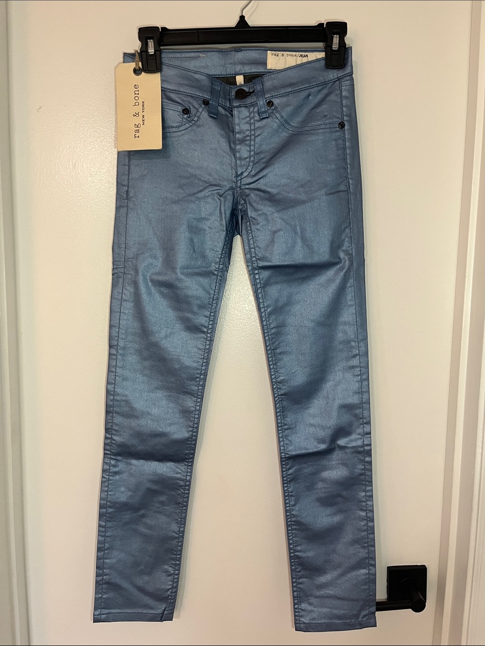 Rag & Bone Metallic Sky Blue Skinny Jeans NWT